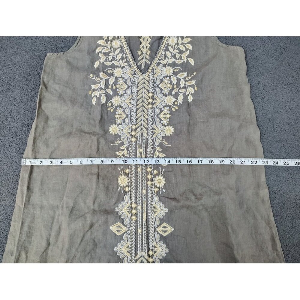 Johnny Was Kemi Embroidered Midi Linen Tank Dress Sz (XL) Taupe Coastal Neutral - Picture 5 of 9